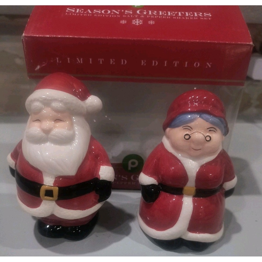 Salt & Pepper Shakers Publix Santa & Mrs Claus Ceramic Christmas Limited Edition
